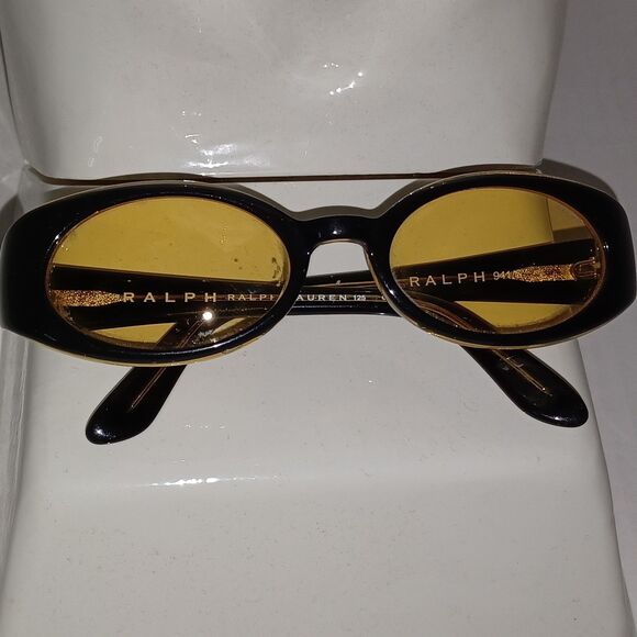 Ralph Ralph Lauren Sunglasses One Size Black Yellow Tint Oval Unisex Y2K Retro - Picture 16 of 16